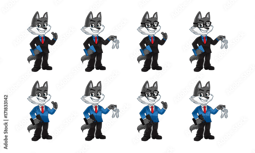 Business wolf mascot, 100% vector editable.