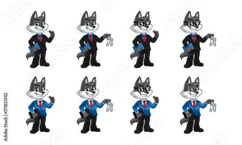 Business wolf mascot, 100% vector editable.