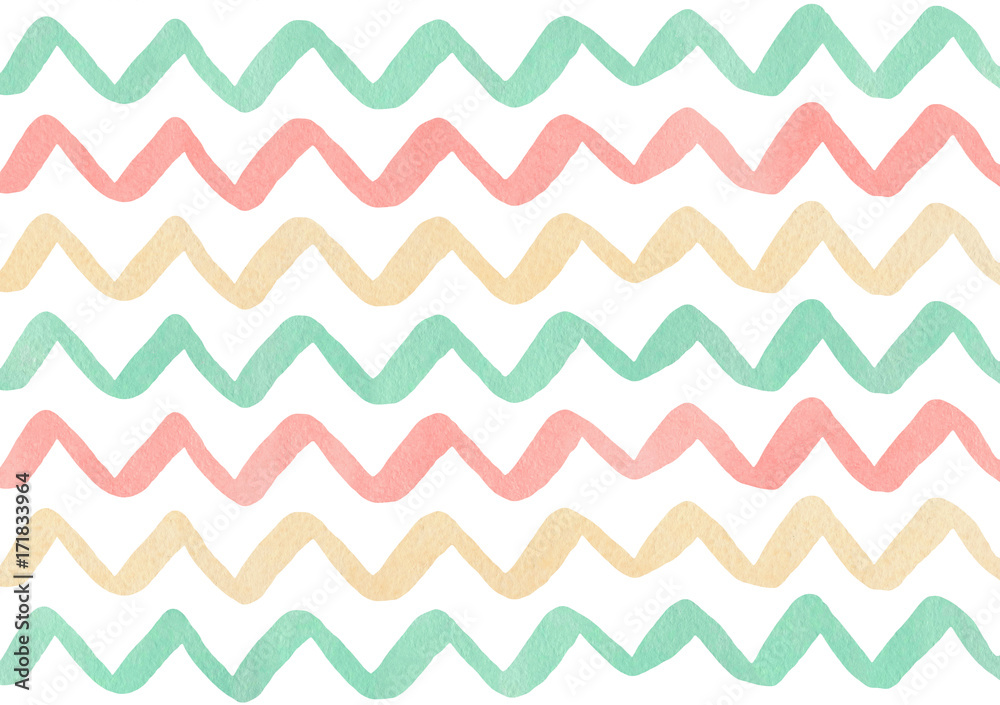 Watercolor stripes background, chevron.