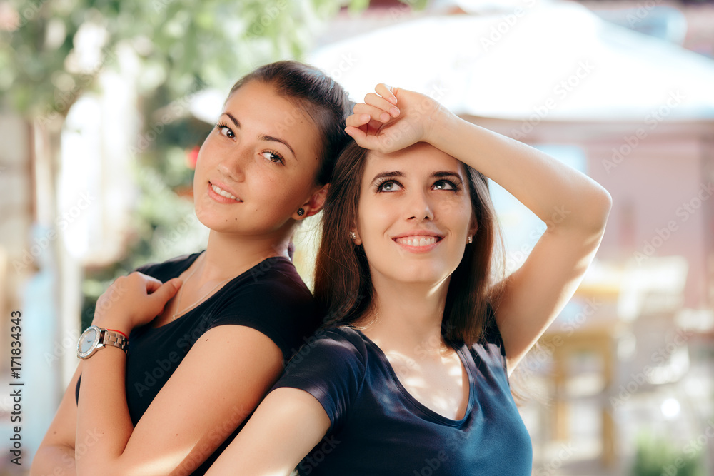 Fototapeta premium Portrait of Two Happy Beautiful Girls