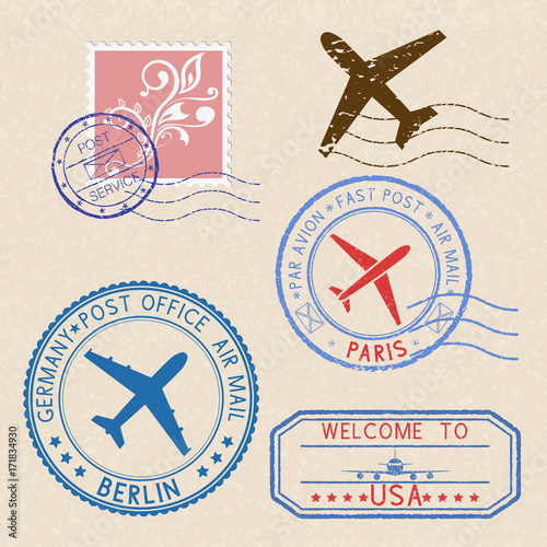 Decorative colored stamps and postal elements