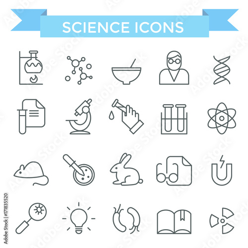 Science icons, thin line, flat design