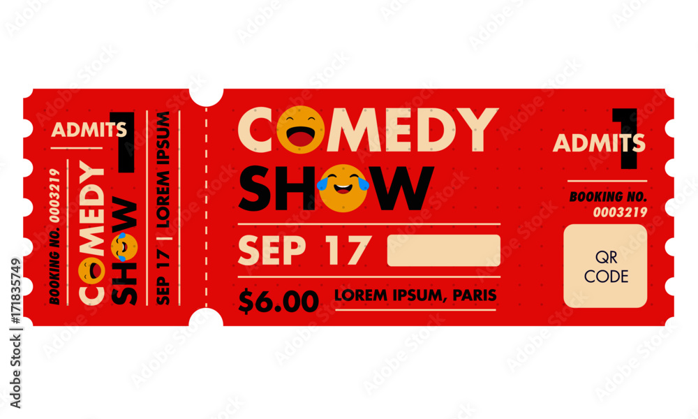 Stand Up Comedy Show Entry Ticket. Modern elegant design template of