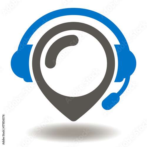 Pin Podcast Place Icon Vector. Headset Headphones Location Button Illustration. Support Service Logo Symbol.
