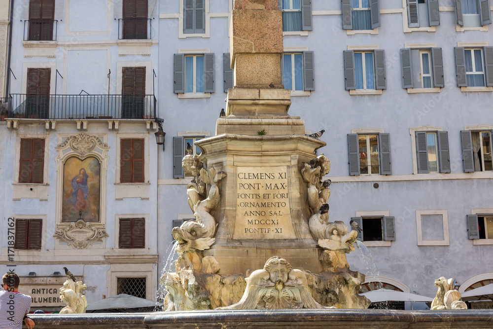 Fontana del Pantheonin the Piazza della Rotonda, Rome, in front of the Roman Pantheon.