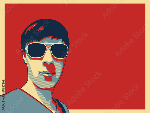 A guy with sunglasses portrait in pop art style.