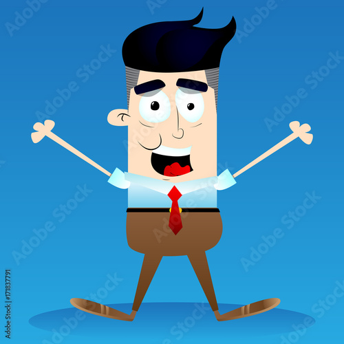 Vector cartoon happy smiling successful business office worker character illustration.