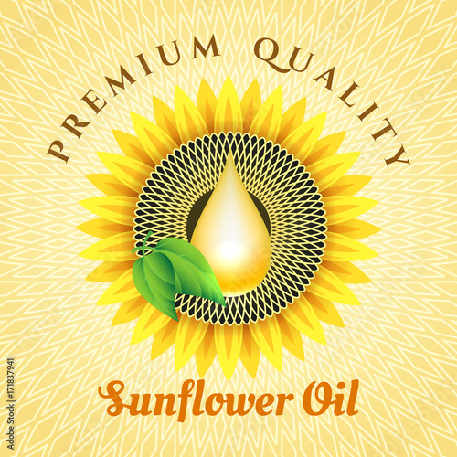 Sunflower oil vector label. Vegetable field refined sunflowers oil banner