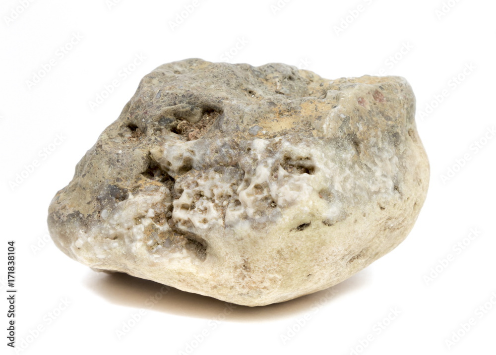 Single natural stone on white background