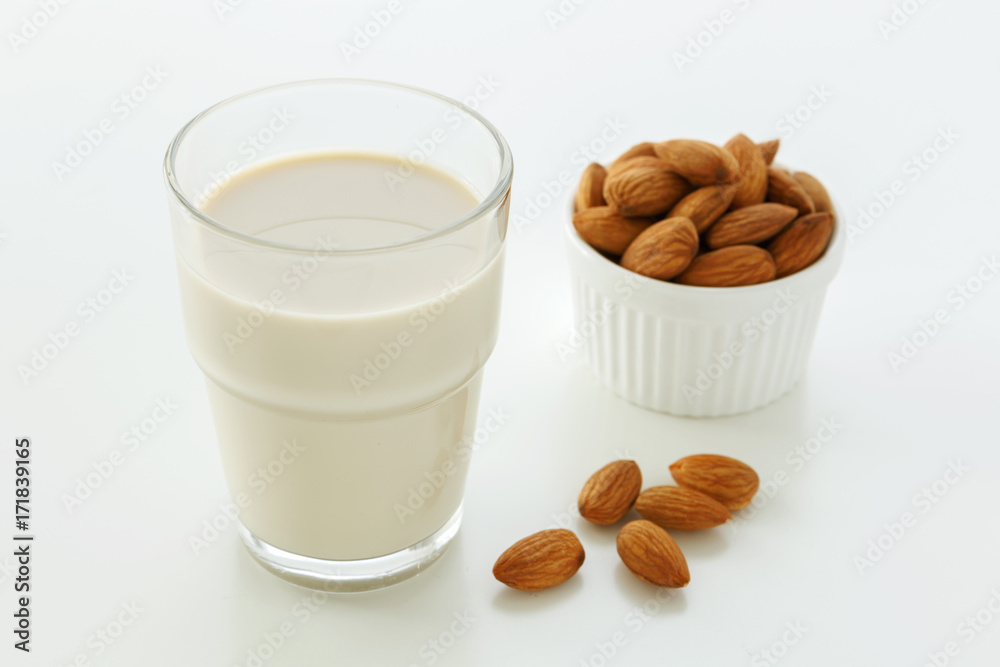 Almond milk in glass Almond milk in glass