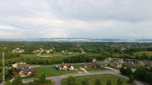 Aerial View Over Silicon Valley Mountain View And Suburban Houses at sunset 4k