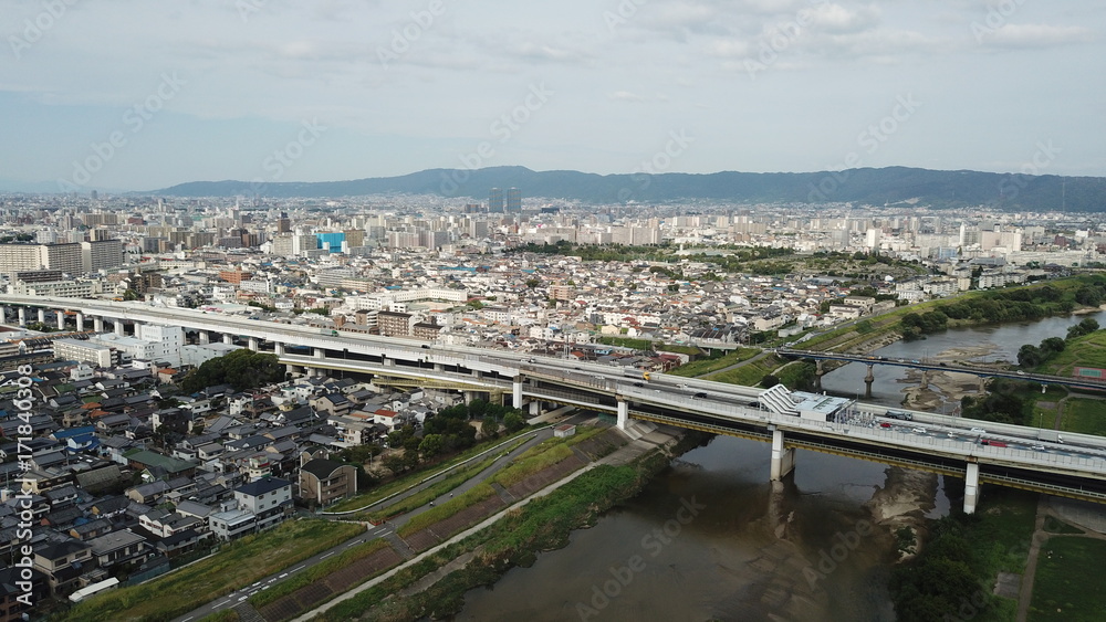 大和川から空撮～阪神高速14号松原線を望む～
