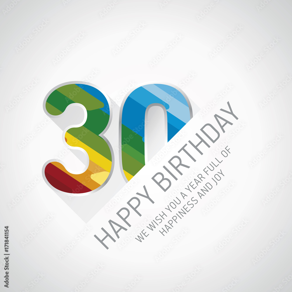 Happy 30th Birthday color design greeting card Happy 30th Birthday color design greeting card