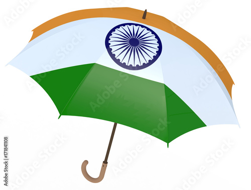 Umbrella with flag of India isolated on white photo