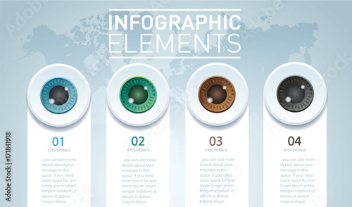eyes color infographic. Vector template with 4 options. Can be used for web, diagram, graph, presentation, chart, report, step by step infographics. Abstract background 
