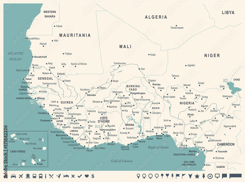 Fototapeta premium West Africa Map - Vintage Vector Illustration