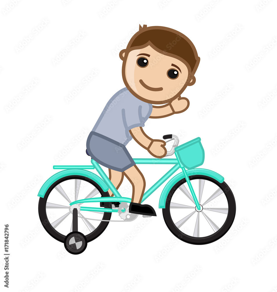 Cute Young Boy on Cycle Vector Cute Young Boy on Cycle Vector