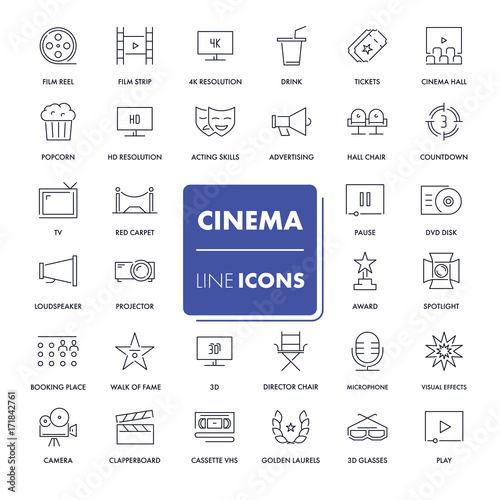 Line icons set. Cinema