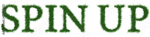 Spin Up - 3D rendering fresh Grass letters isolated on whhite background.