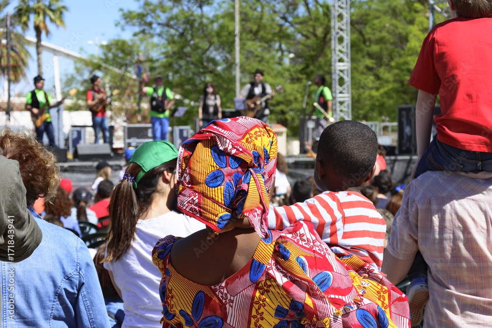 Obraz premium Mother and son Africans learning new cultures.