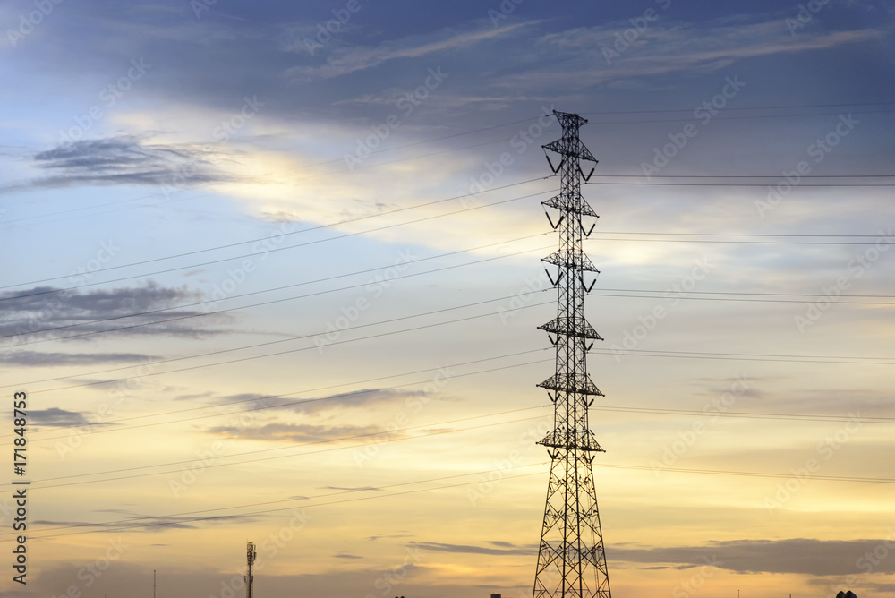 The electric pylon with the twilight scene.Abstract power  scene