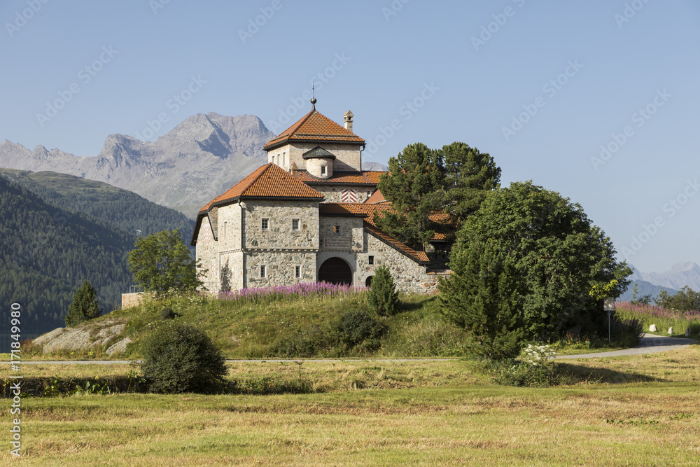 Fototapeta premium Castle of Crap da Sass, Silvaplana village, Engadin, Switzerland