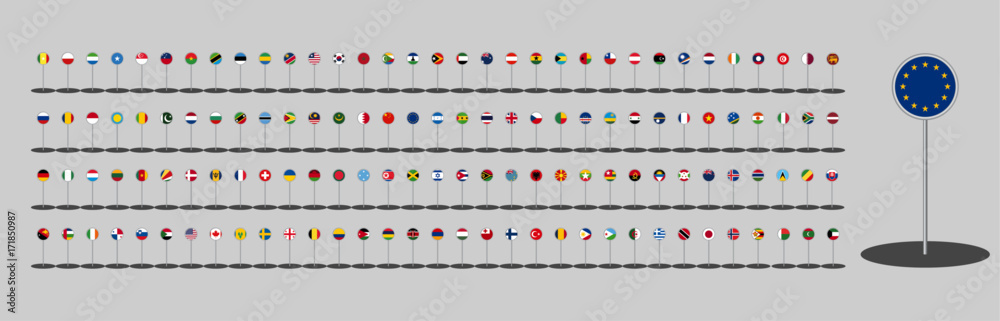 WORLD FLAG vector collection 132 circle icon points  - obrazy, fototapety, plakaty 