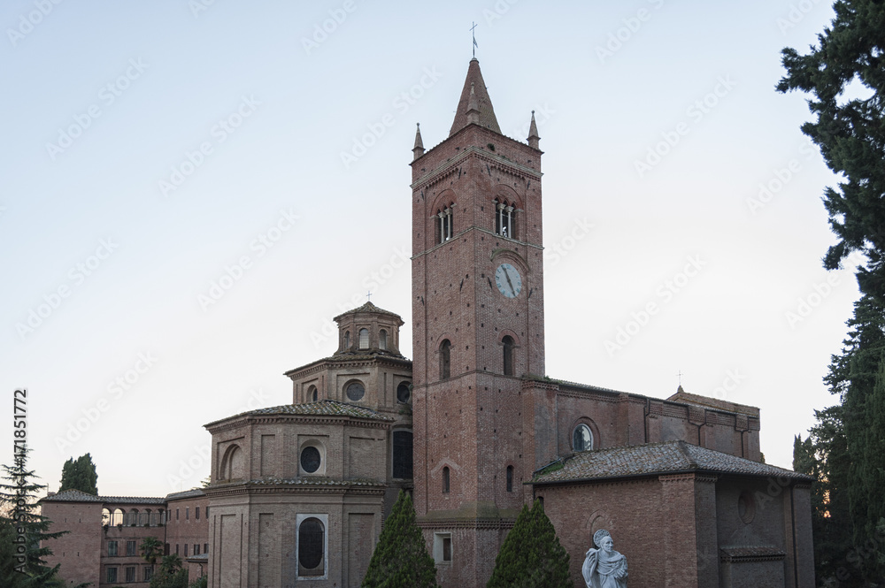 VAL D'ORCIA, TUSCANY-ITALY, OCTOBER 31, 2016: The Abbey of Monte Oliveto Maggiore is a large Benedictine monastery in the Italian region of Tuscany, near Siena.