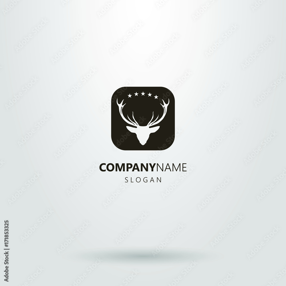 black and white logo with a deer head icon black and white logo with a deer head icon