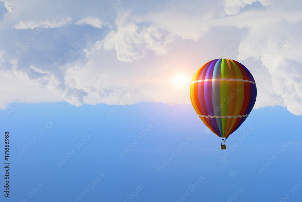 Fototapeta premium Aerostat floating in day sky. Mixed media