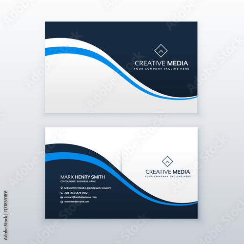 professional business card design with blue wave