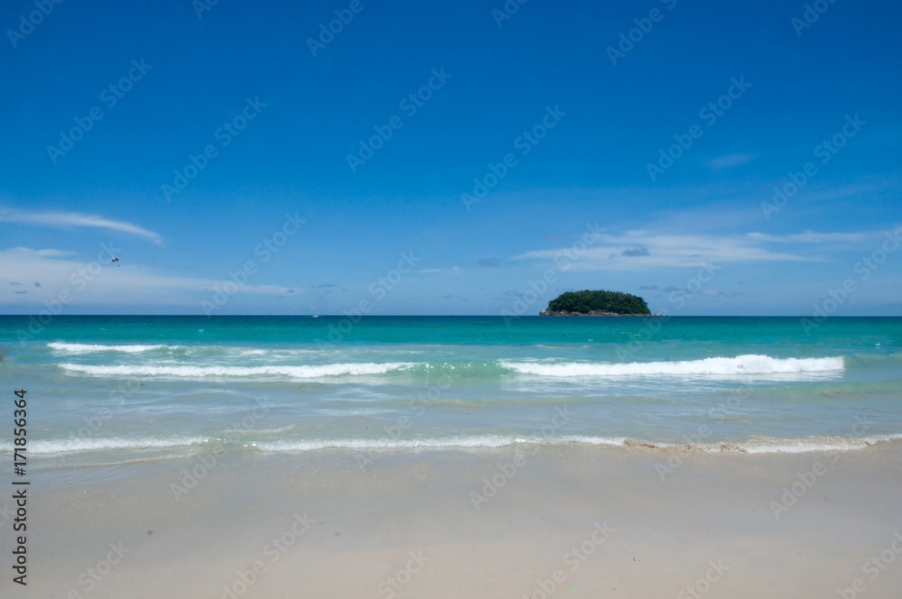 Very beautiful Kata beach in Thailand with azure sea and white sand, overlooking the island Very beautiful Kata beach in Thailand with azure sea and white sand, overlooking the island