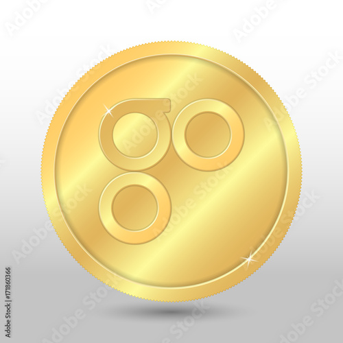 Gold vector omisego coin on a gray background. Virtual currency photo