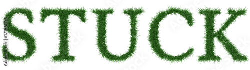 Stuck - 3D rendering fresh Grass letters isolated on whhite background.