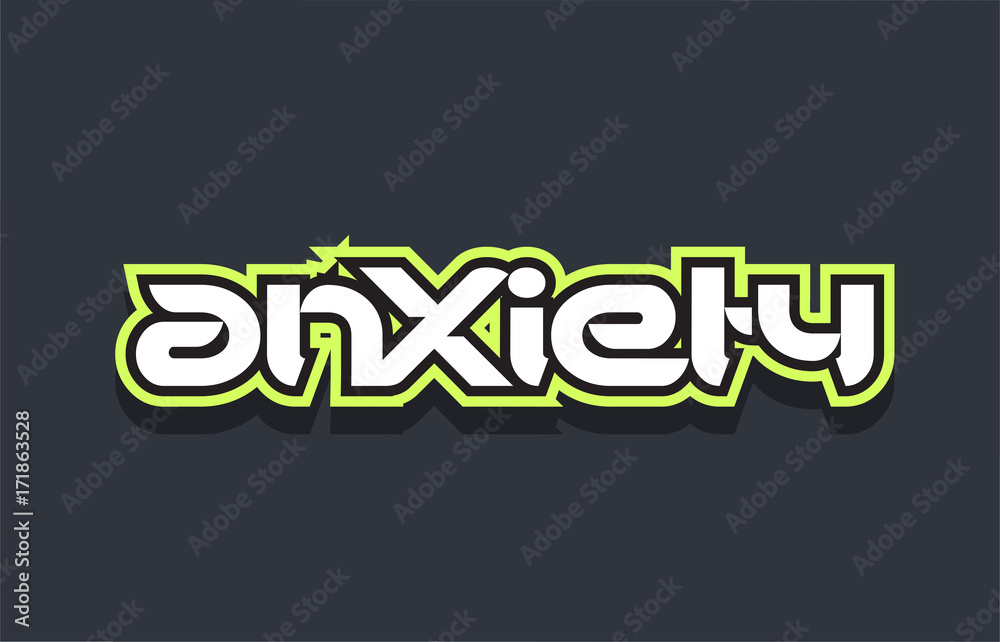 anxiety word text logo design green blue white