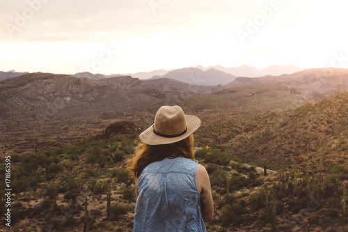 Girl Watching A Mountain Sunset 
