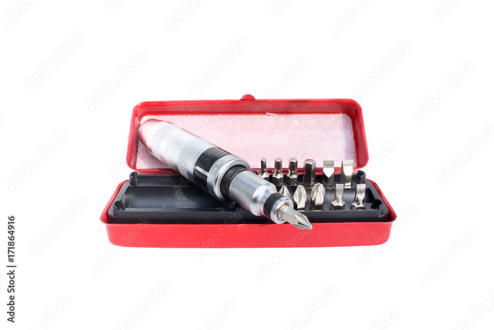screwdriver in red box on isolated white screwdriver in red box on isolated white