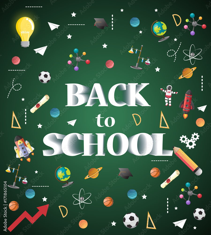 Back to school of poster and banner and green background for education  related. Vector illustration. Stock Vector | Adobe Stock