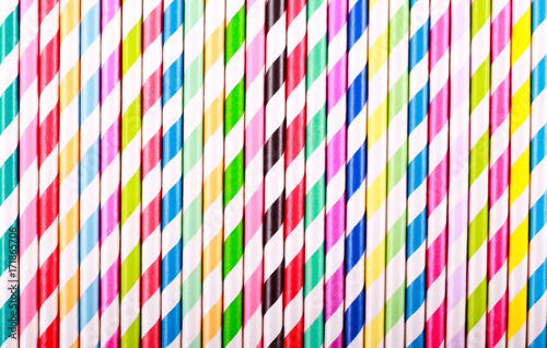 Colored striped drink straws 