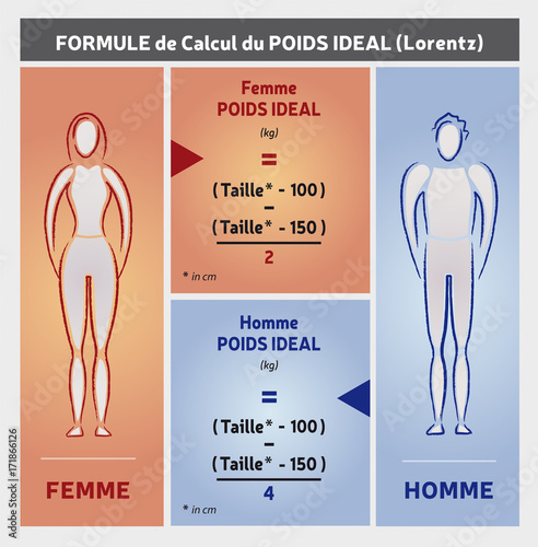 Calcul Poids Idéal Illustration - Home et Femme - Formule Lorentz - Icones  Silhouettes - en Français Stock Vector | Adobe Stock