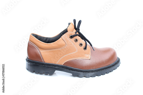 brown safety shoes on isolated
