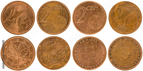 European 2 Cent Coins (front and back) isolated on white background