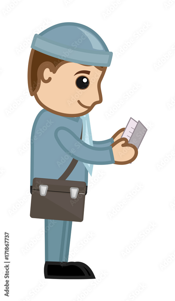 Cartoon Postman Reading a Book - clip-art vector illustration Cartoon Postman Reading a Book - clip-art vector illustration