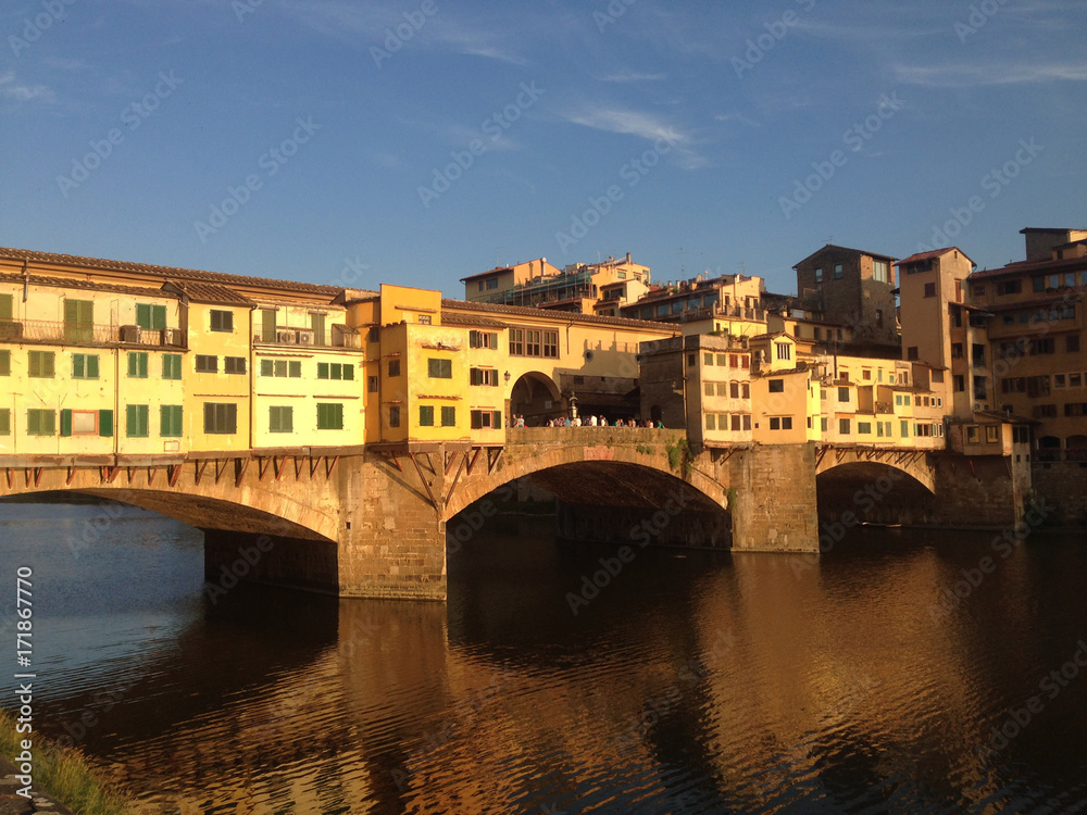 Sunset light shining on the Ponte Vecchio