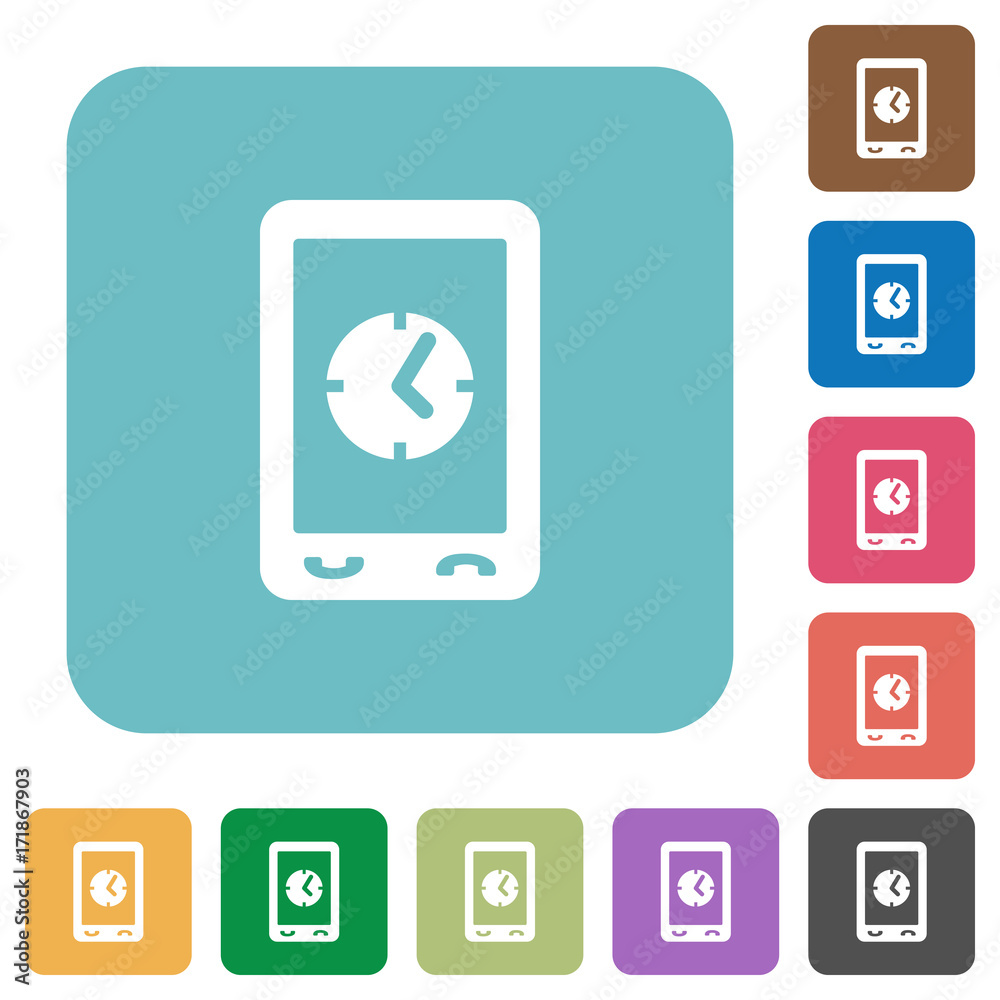 Mobile clock rounded square flat icons Mobile clock rounded square flat icons