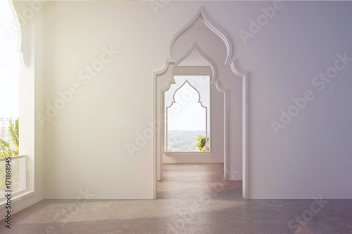 Empty room, Arabic style doors, window toned
