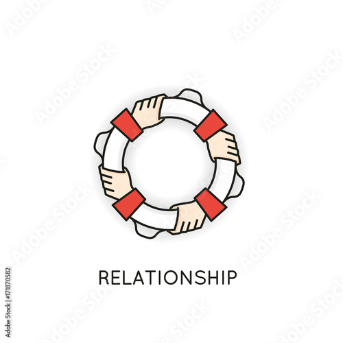 Vector Linear Symbol of Relationship, Support, Cohesion, Cooperation and Support In the Form of a Lifebuoy