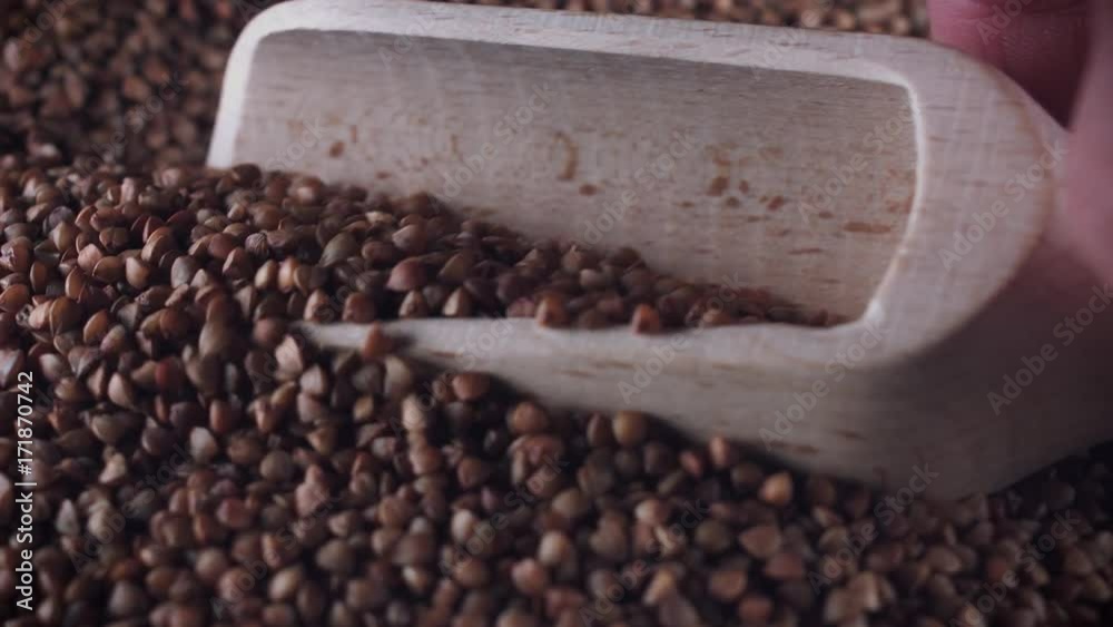 4K Grains Background, Scoop Taking Buckwheat