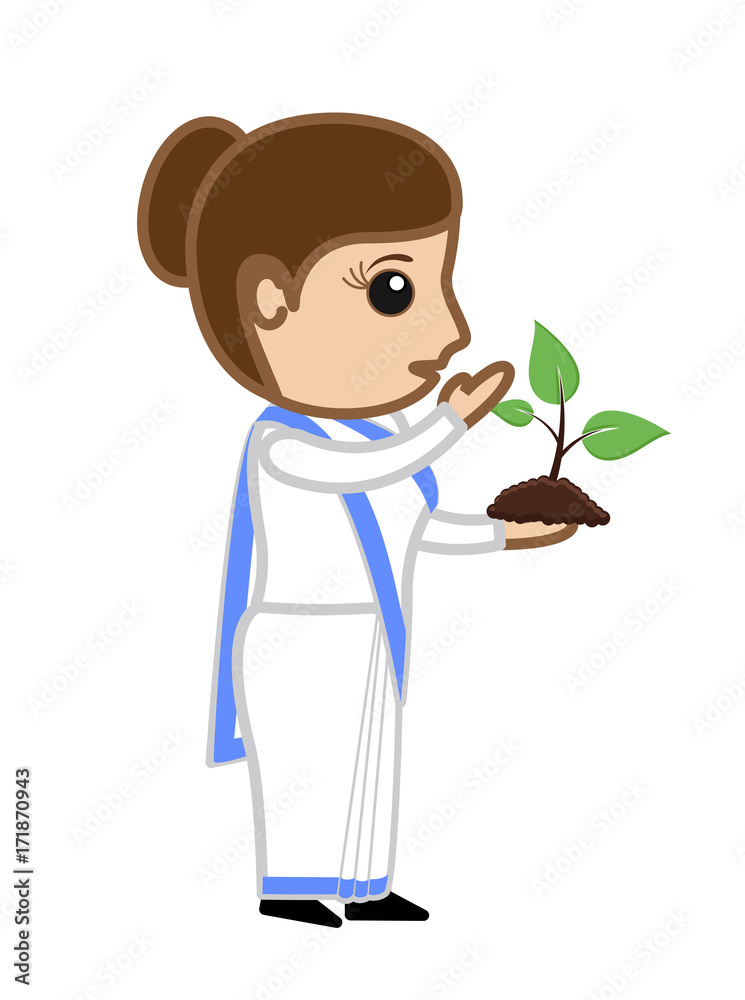 Cartoon Woman Character Holding Green Plant Cartoon Woman Character Holding Green Plant