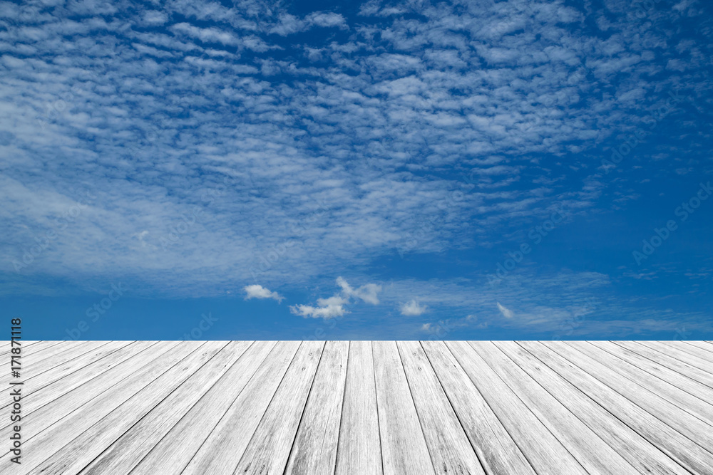 Blue sky cloud with Wood terrace Blue sky cloud with Wood terrace